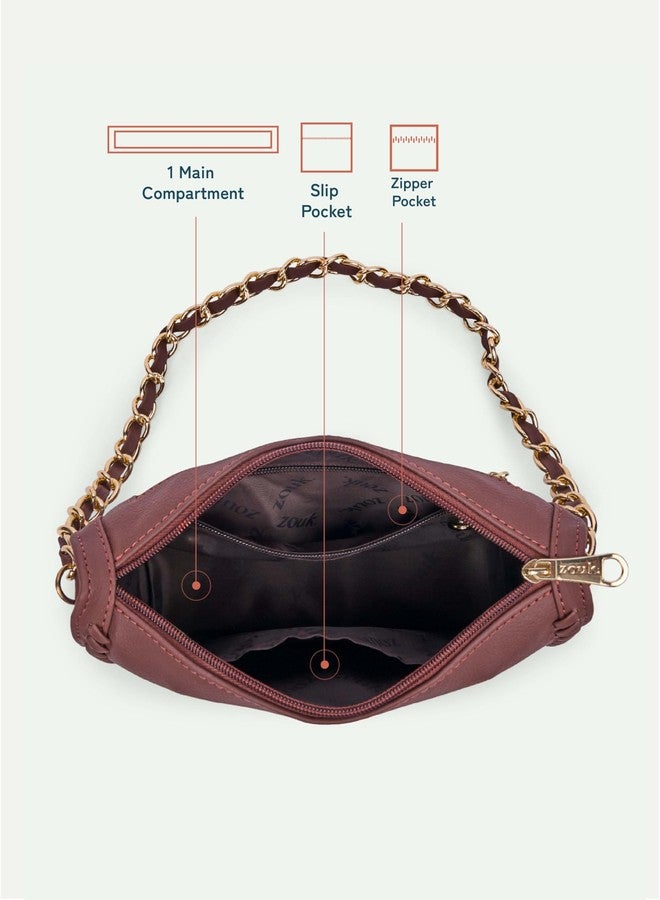 ZOUK حقيبة كتف صغيرة من زوك للنساء | حقيبة كتف أنيقة من الجلد النباتي مع مقبض سلسلة ذهبية | مقاومة للماء | حقيبة يد أنيقة مصنوعة يدويًا | أسود فاحم - Image 5